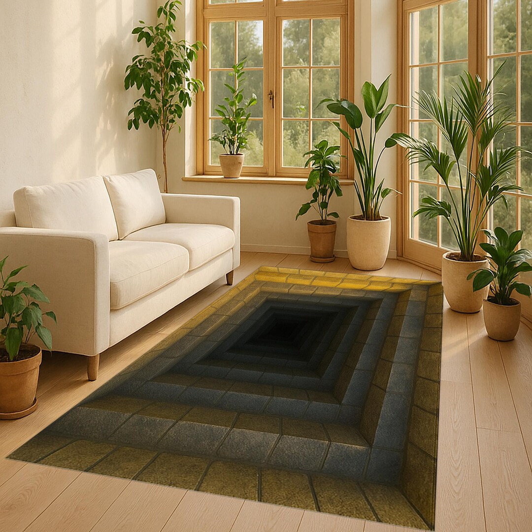 Three Dimension Design Rugs 3D Tunnel Rug: Optical Illusion Carpet, Stone Depth Design, Modern ...