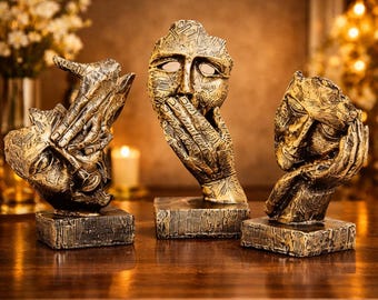 Abstract Bronze Face Figurine – Modern Home Decor Accent