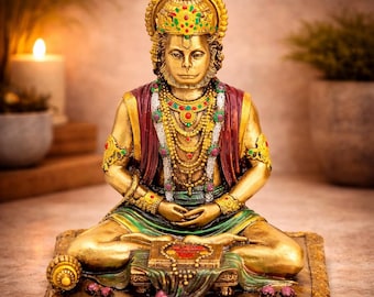 Ręcznie wykonana złota żywiczna figurka Hanumana – hinduski bóg Murti