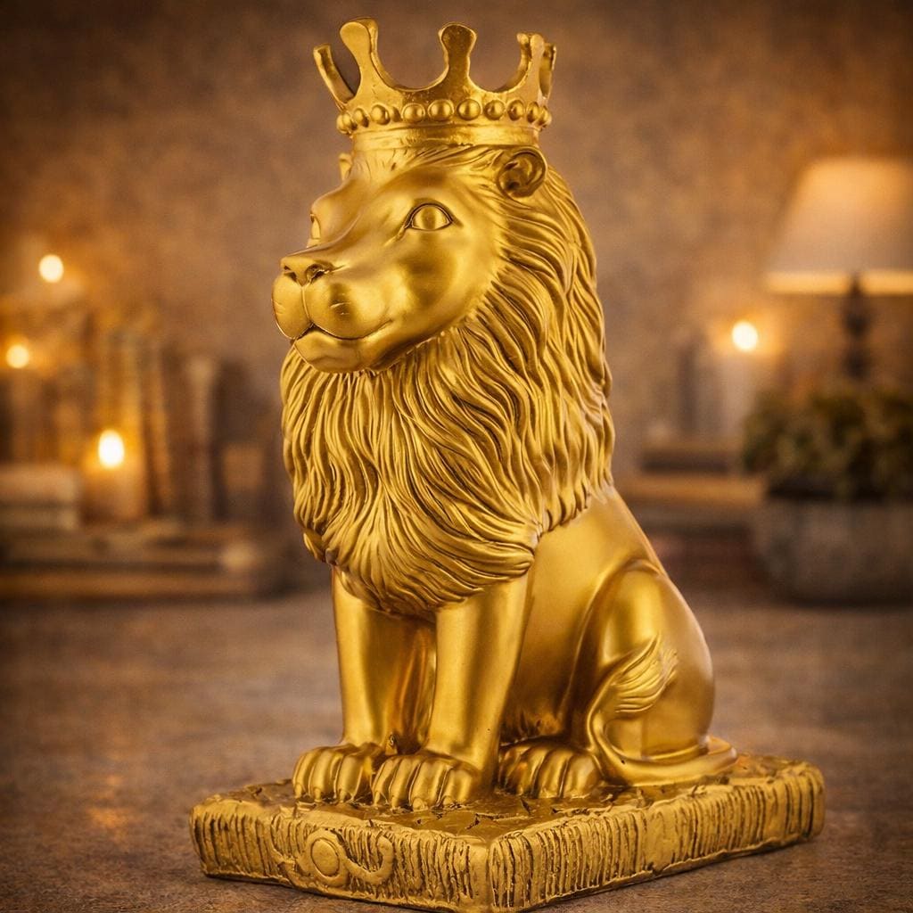 Handmade Golden Lion King Statue | Crowned Resin Showpiece - Etsy