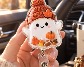 Jesienny brelok z duchem, uroczy uchwyt na identyfikator z dyniowym duchem, jesienny brelok z pielęgniarką, prezent na Halloween, przytulny prezent dla personelu medycznego