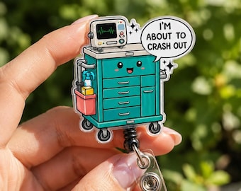 Carrete de credencial divertido: Porta credencial retráctil para carrito de emergencias "A punto de estrellarse" para enfermeras, personal de TRR, médicos y equipos de respuesta rápida.
