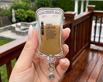 Coffee IV Bag Badge Reel, Retractable ID Holder, Nurse Gift, Nurse badge reel, RN, Md, pharmacy, healthcare, work accessory