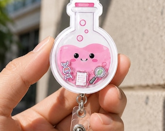 Portabadge a forma di shaker per esperimenti scientifici, simpatico porta badge in acrilico per laboratorio, clip per badge DNA kawaii, accessorio per badge medico, regalo per infermieri e insegnanti
