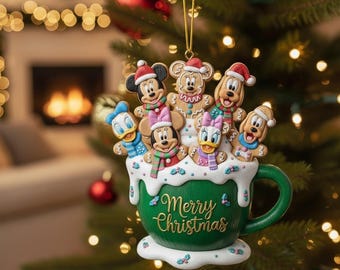 Caneca Decorativa de Biscoito de Gengibre da Disney, Enfeite de Natal do Mickey e Amigos 2025, Presente Fofo para a Família