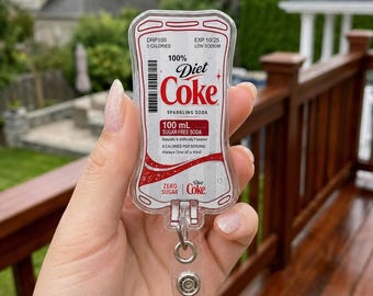 Diet Coke IV Bag Badge Reel, Retractable ID Holder, Nurse Gift, Nurse badge reel, RN, Md, pharmacy, healthcare, work accessory