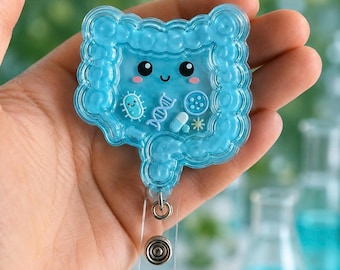 Blue Intestine Shaker Badge Reel, Cute Gut Anatomy Nurse ID Holder, Gastroenterology Nurse Gift, Medical Digestive System Retractable Clip