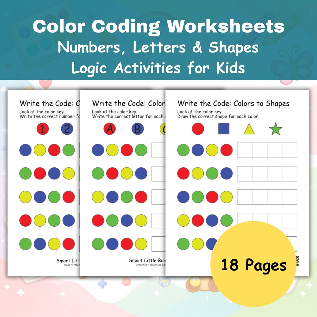Color Coding Logic Worksheets for Preschool – Numbers, Letters & Shapes ...