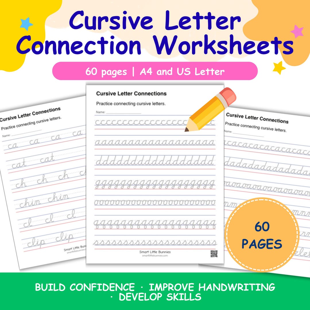 Cursive Letter Connection Worksheets – Tracing, Joins, Word Practice ...