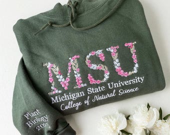 Benutzerdefinierte College Floral bestickter Hoodie - Universität College High School Pullover - Abschlussgeschenke, Alumni Geschenk für Bestie