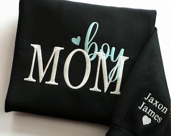 Mama Sweatshirt - Besticktes Mama Sweatshirt mit Kinder Namen - Babyparty Geschenk Junge - Cooler Moms Club - Geschenk zum Muttertag
