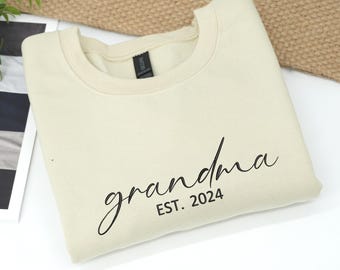 Bestickter Vintage Pullover Oma - Personalisiertes Grammy EST Sweatshirt - Geburtsankündigung - Befördert zu Oma - Neues Muttertagsgeschenk