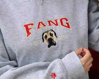 Personalisierter Haustier Porträt Bestickter Hoodie: Personalisierter Hunde Hoodie, Hunde Gesicht und Name, Mama Valentinstag Geschenk