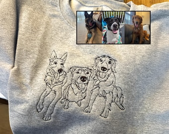 Personalisiertes Hunde Sweatshirt für Menschen - Gesticktes Hunde oder Katzen Umriss Porträt vom Foto Pullover - Hundemama Rundhalsausschnitt - Katzenmama Geschenk