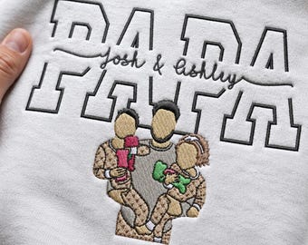 Papa hoodie met kindernaam - custom geborduurde hoodie papa portret met foto - papa-trui - papa-aankondiging