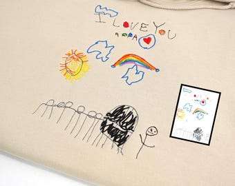 Custom Kids Art Embroidered Hoodie for Daddy - Kids Drawing From Photo - Personalized Children's Art - Dad Birthday Gift