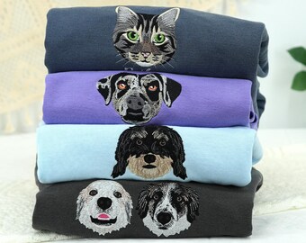 Komfort Farben Haustier Stickerei Sweatshirt - Benutzerdefiniertes Haustier Gesicht Sweatshirt von Ihrem Foto - Personalisierter Hundepullover Mensch - Katzen Portrait Geschenk