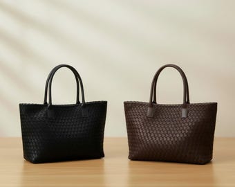 Torba koszykowa z prawdziwej skóry, skóra bydlęca, duża pojemność, torba damska, torba typu tote, tkana torba na ramię, ręcznie tkana torba na prezent dla kobiet