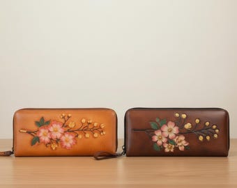 Portfel ze skóry bydlęcej z paskiem na nadgarstek, do noszenia na co dzień, z wytłoczonym wzorem kwiatowym, w minimalistycznym stylu, prezent dla kobiet, modny dodatek