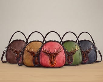 Torebka na ramię z najwyższej warstwy skóry bydlęcej, do noszenia na co dzień, z motywem głowy łosia, w stylu vintage, prezent dla kobiet, wyjątkowy wystrój ze zwierzętami