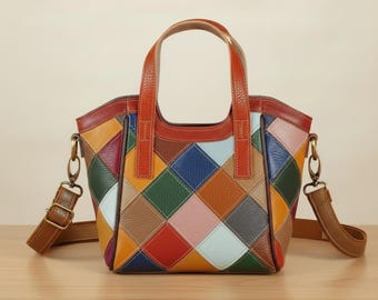 Torebka na ramię z najwyższej warstwy skóry bydlęcej, codzienna, patchworkowa, w minimalistycznym stylu, prezent dla kobiet, modna dekoracja