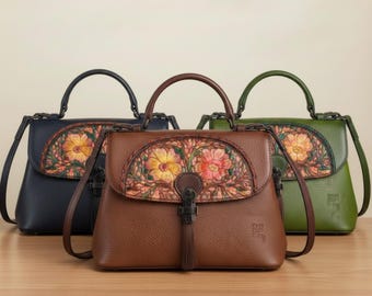 Torba typu tote z wierzchniej warstwy skóry bydlęcej do codziennego użytku, z wytłoczonym wzorem kwiatowym, prezent dla niej, elegancka torebka na ramię, dekoracyjna