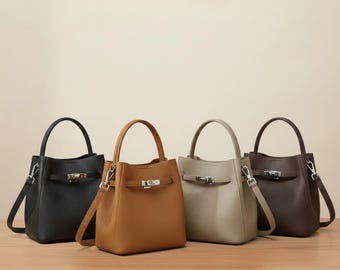 Torebka typu wiadro ze skóry bydlęcej, garbowana roślinnie, skórzana, na ramię, damska, skórzana, uniwersalna, modna, na prezent dla niej