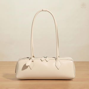 Soft Genuine Leather Baguette Shoulder Bag – Minimalist Classic Handbag Purse White