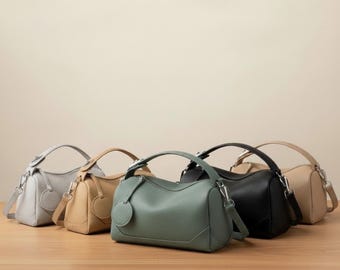 Damska skórzana torba typu Boston, modna torebka na ramię, do ręki, na biurko, do biura, do domu, na prezent dla niej