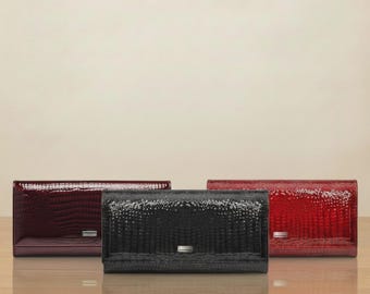 Portfel z wierzchniej warstwy skóry bydlęcej, do noszenia na co dzień, z wytłoczonym wzorem krokodyla, w minimalistycznym stylu, prezent dla kobiet, modny dodatek