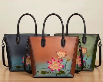 Torebka na ramię z najwyższej warstwy skóry bydlęcej, do noszenia na co dzień, z wytłoczonym kwiatem lotosu, w minimalistycznym stylu, prezent dla kobiet, modna dekoracja