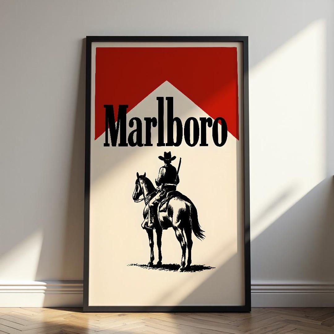 Vintage Marlboro Cowboy Smoking Poster – Retro Western Wall Art ...