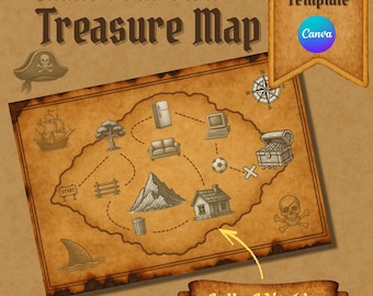 Custom Treasure Map | Personalized Treasure Map Template | Editable Canva Treasure Map | Custom Pirate Map to Design Yourself Treasure Hunt