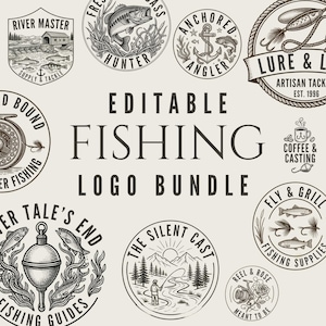 Fishing Marketing Logo Bundle | 10 Vintage Angel Logos & Cliparts | Editierbare Canva Templates | Angler Branding - Tackle Shop Design PNG
