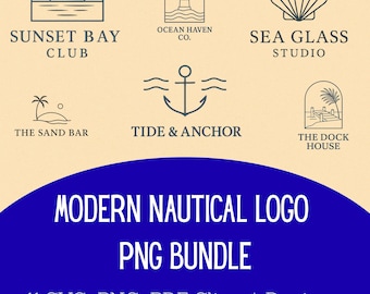 Modern Nautical Logo Bundle | 11 Minimalist Maritime Logos & Icons | Coastal Branding PNG SVG PDF Set | Ocean Line Art Clipart