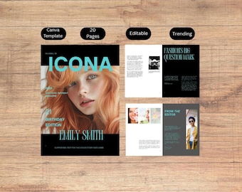 Editable Birthday Magazine Template, 20 Page Photo Book, Canva Scrapbook (Digital Download)