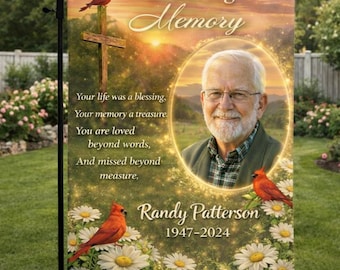 In Loving Memory Flag, Custom Photo Memorial Flag,  Cardinal Bird Yard Flag, Loving Memory Photo Garden Flag, Cemetery Decoration