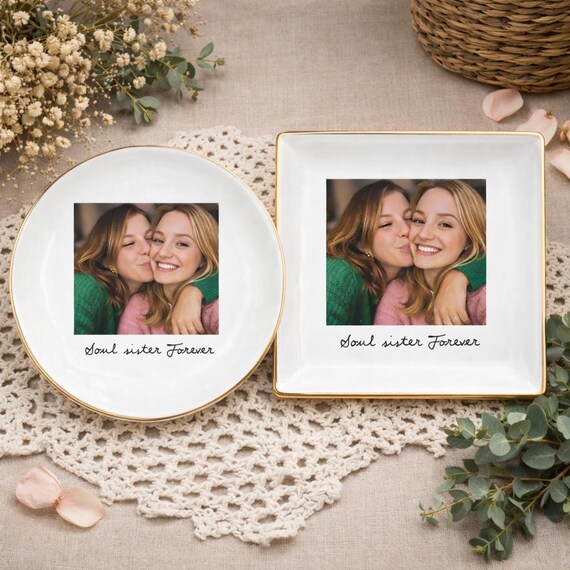 Personalized Besties Photo Ring Dish, Soul Sister Jewelry Dish, Custom Photo Gift For Besties, Birthday Gifts For Best Friends