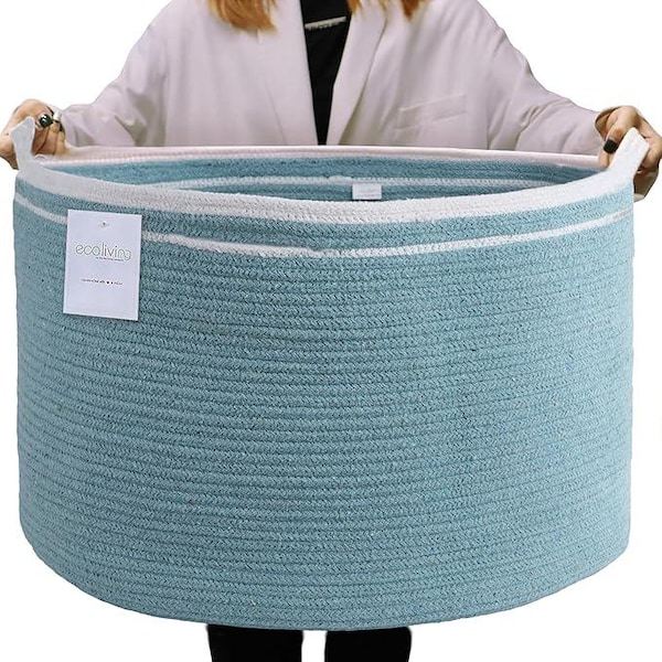 Extra Large Recycled Cotton Rope Basket – Blue Woven Storage