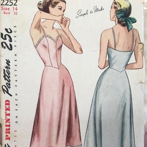 Full Slip 1940’s s shaped Bodice Day or Evening Length 2252 Sewing Pattern Size 14 Bust 32 UNCUT