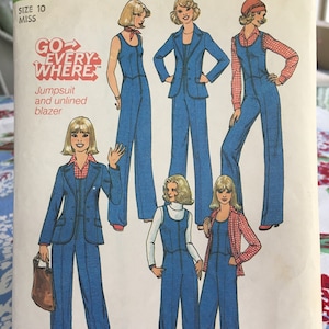 Vintage Simplicity Misses Jiffy Jumpsuit Front Zipper and Jacket 7887 Sewing Pattern  Size 10 Bust 32 1/2