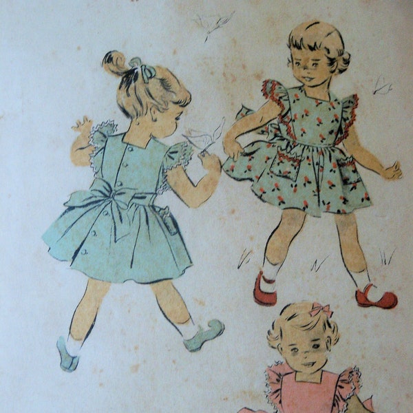 Vintage 1950s Advance Child Toddler Baby Girl Dress Ruffed Cap Sleeve Back Button 3410 Sewing Pattern Size 2