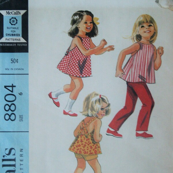 McCall's UNCUT 60’s Girl Flared Criss Cross Back Dress or Top &  Pull on Shorts or Pants 8804 Sewing Pattern Size 6