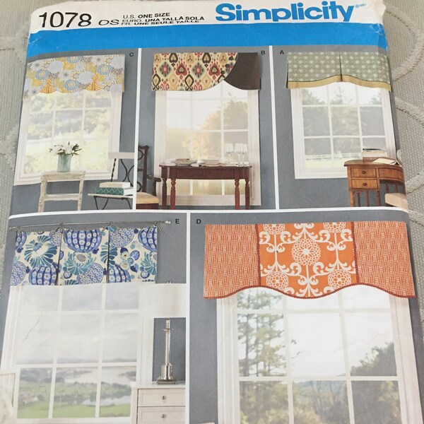 Simplicity Window Treatments UNCUT Topper Valances 5 Styles Curtains 1078 Sewing Pattern