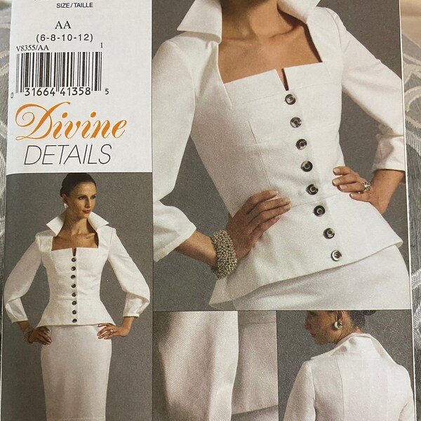 Vogue Divine Details Top and Skirt Suit with Peplum Wedding V8355 8355 Sewing Pattern Size 6 8 10 12 UNCUT