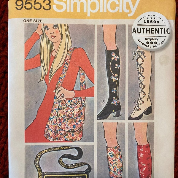 60’s Simplicity Reproduction 60’s Hippie Era Boho Shoulder Bag Purse with Appliqué Trim Funky Spats 9553 Sewing Pattern UNCUT