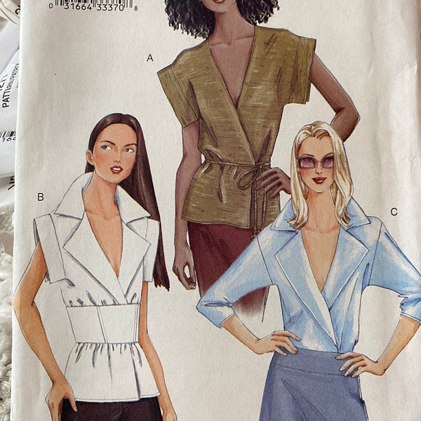 Vogue Blouse Top with Wrapped Tie Ends Deep V  Neckline 7437 Sewing Pattern Size 8 10 12 UNCUT