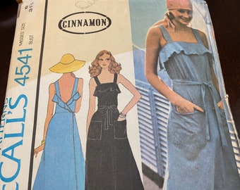 1970’s Vintage McCalls CINNAMON Back Wrap Dress with Top Ruffle 4541 Sewing Pattern Size 8 Bust 31 1/2