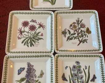 5 Portmeirion Botanic  Square Salad Lunch Plates Amaryllis Rosa Canina Lilac Treasure Flower Eastern Hyacinth Ellis 8 1/4”