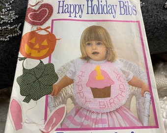 Butterick Happy Holiday Baby Bibs Birthday Bunny Rabbit Pumpkin Valentine Christmas Thanksgiving 4422 Sewing Pattern UNCUT